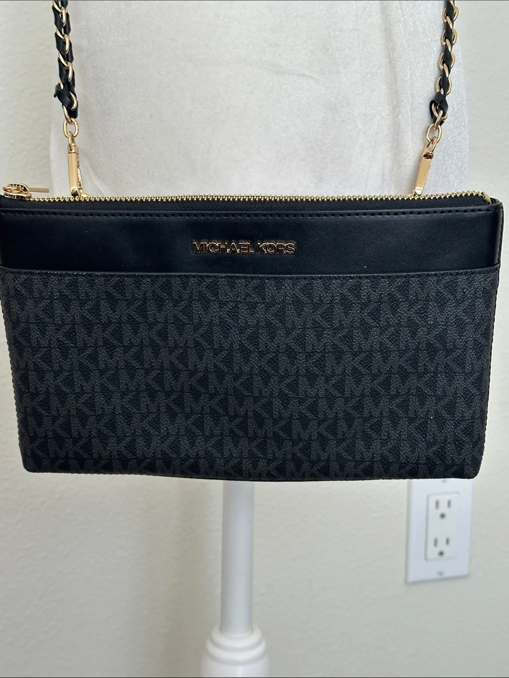 Michael Kors Charlotte Black & Gold Signature Logo Crossbody